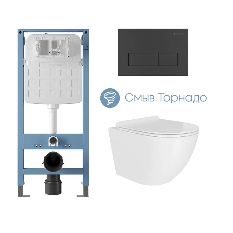 Комплект Aqueduto Tecnica Novo AQDSD010 унитаз подвесной, сиденье микролифт, кнопка черная матовая