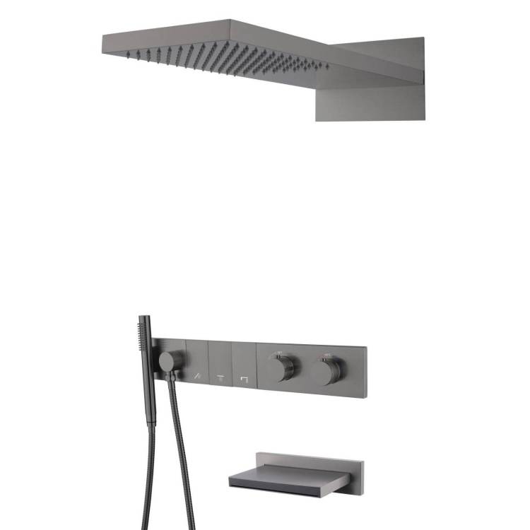 Душевая система Boheme Zodiac 133-2-GM антрацит, с термостатом, с изливом