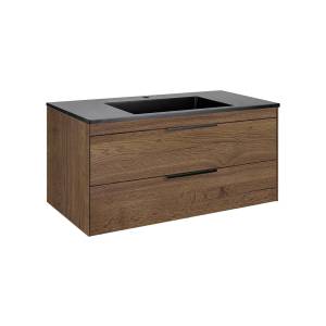 Тумба с раковиной Vincea Chiara 2D 1000 2 выкатных ящика, T.Oak, раковина черная