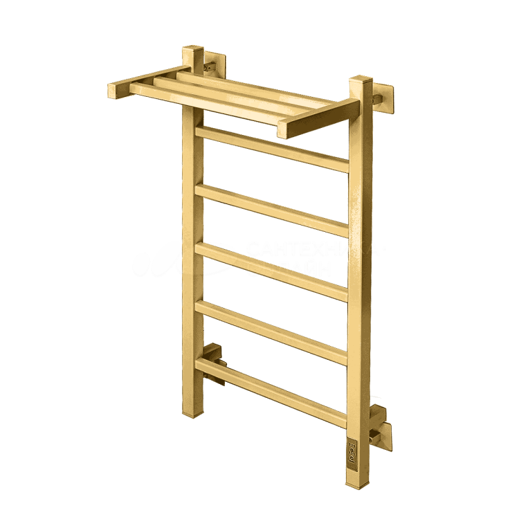 Полотенцесушитель электрический Comfysan Marte-K EC-6 1112482 80x55 см, подключение справа, слева, матовое золото, лесенка, из стали, с полкой