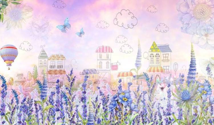 3D Фотообои Artegrafico «Домики в полевых цветах» KID-145 канвас