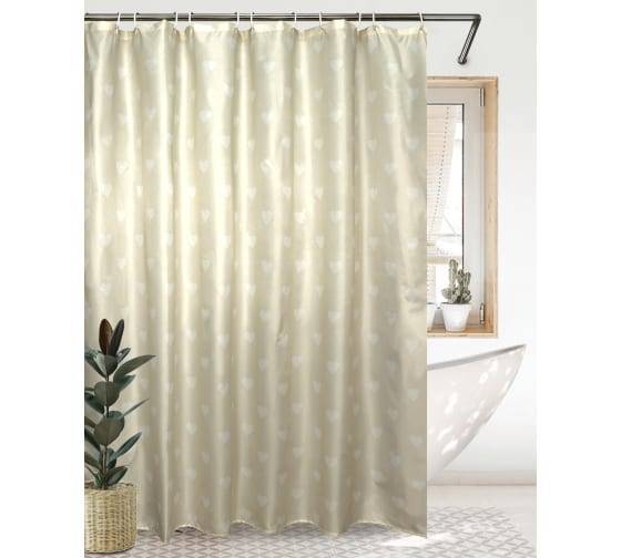 Штора для ванной Bath Plus Heart akch14164-0 с кольцами, 180x180, бежевый