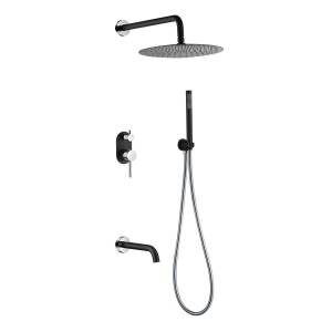Душевой комплект Boheme Uno 464-2-BCR смеситель + верхний + ручной душ, черный, хром, с изливом