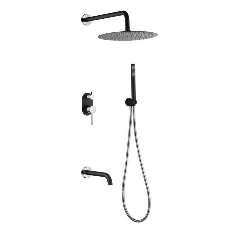 Душевой комплект Boheme Uno 464-2-BCR смеситель + верхний + ручной душ, черный, хром, с изливом