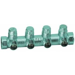 Запорный коллектор FAR 3/4 (ВР-НР) с 4 отводами 1/2 НР (межосевое 45 мм), плоское присоединение