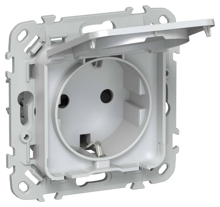 Розетка 1-местная с заземлением, шторками и крышкой IEK Flite FI-R16-16-44-K36 жемчуг