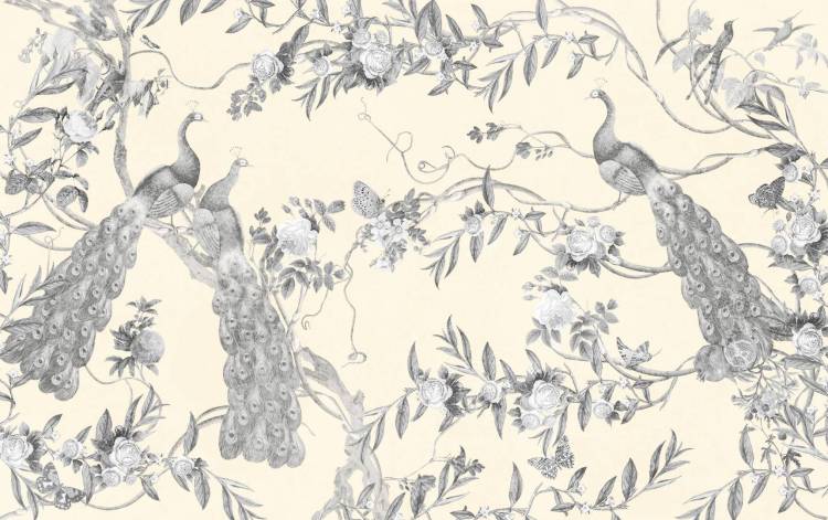 Бесшовные Eco обои Ortograf Flora 31144 Paradise Peacocks platinum Ворс ОЕ