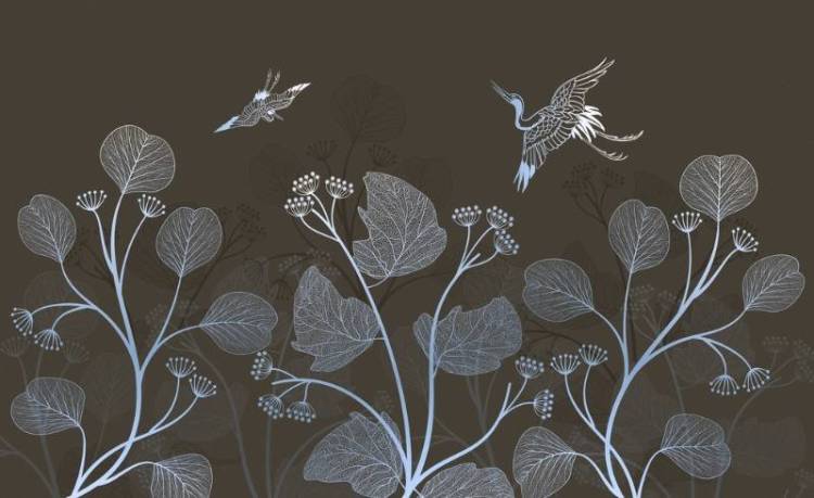 3D Фотообои Artegrafico «Журавлиная пара в голубой дымке» PL-061 песок