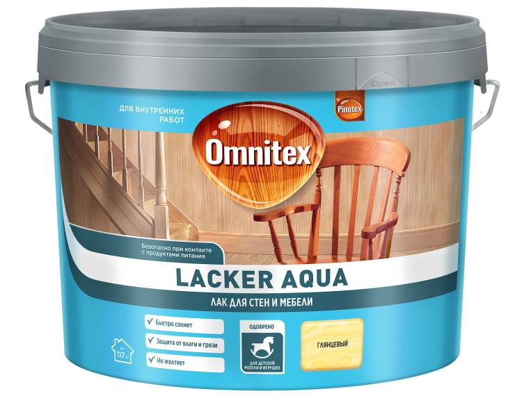 Лак для дерева на водной основе Omnitex Lacker Aqua 70 глянцевый 9 л