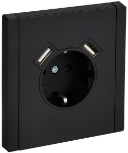 Розетка 1-местная с заземлением, шторками и USB Type A+A IEK Forte&Piano FP-R14-16-U21-D31-M-K02 черный