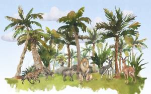 3D Фотообои Artegrafico «Африканские животные среди пальм на голубом» NKID-023 акварель