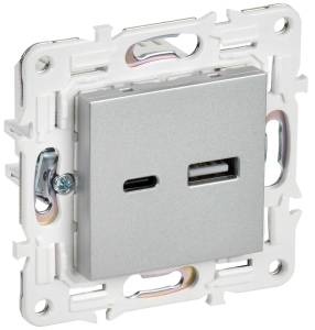 Розетка USB type A+C IEK Skandy SK-U22-D31-K23 серебряный