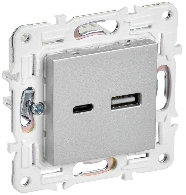 Розетка USB type A+C IEK Skandy SK-U22-D31-K23 серебряный