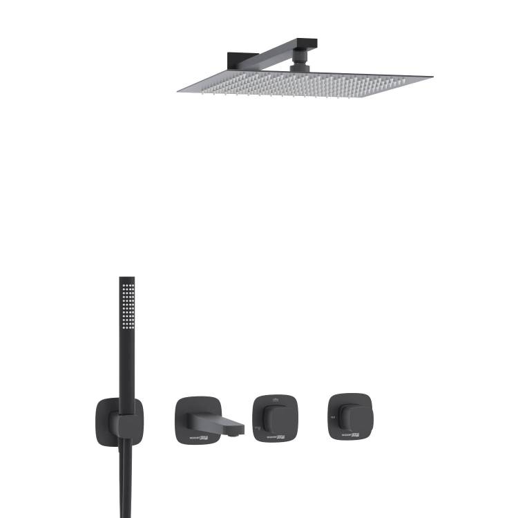 Душевой комплект Wasserkraft Nuthe A9151.265.315.219.162.327.242.217 с верхней душевой насадкой, черный, встраиваемый, с лейкой