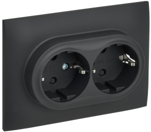 Розетка 2-местная с заземлением и шторками IEK Skandy SK-R24-16-K53-F графит