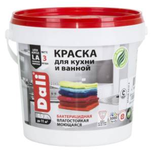 Краска для кухни и ванной акриловая моющаяся Dali глубокоматовая база С 0.9 л