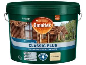 Пропитка декоративная для защиты древесины Omnitex Classic Plus ель натуральная 9 л