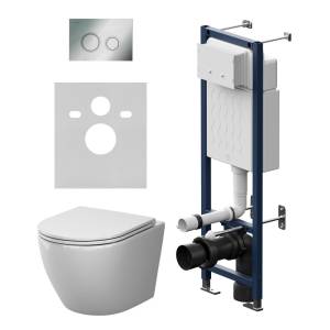 Унитаз с инсталляцией Am.Pm Like IS110151.801901 безободковый, сиденье микролифт, клавиша хром глянец