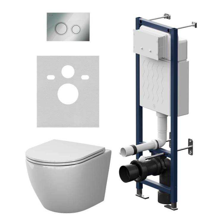 Унитаз с инсталляцией Am.Pm Like IS110151.801901 безободковый, сиденье микролифт, клавиша хром глянец