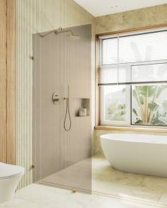 Душевая перегородка MaybahGlass MGD-262-3 79x195, стекло бронза 8 мм, профиль золото