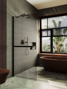 Душевая перегородка MaybahGlass MGD-727-6ш 79x195, стекло бронза 8 мм, профиль черный