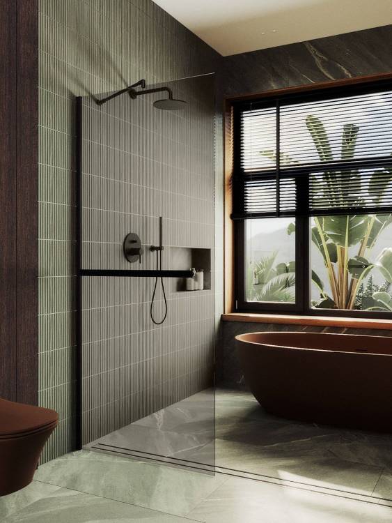 Душевая перегородка MaybahGlass MGD-727-6ш 79x195, стекло бронза 8 мм, профиль черный