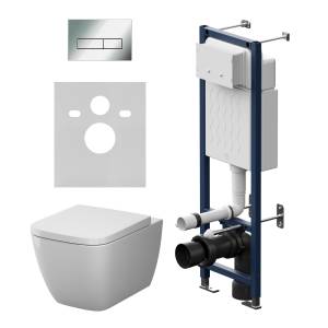 Унитаз с инсталляцией Am.Pm Gem IS110351.901901 безободковый, сиденье микролифт, клавиша хром глянец