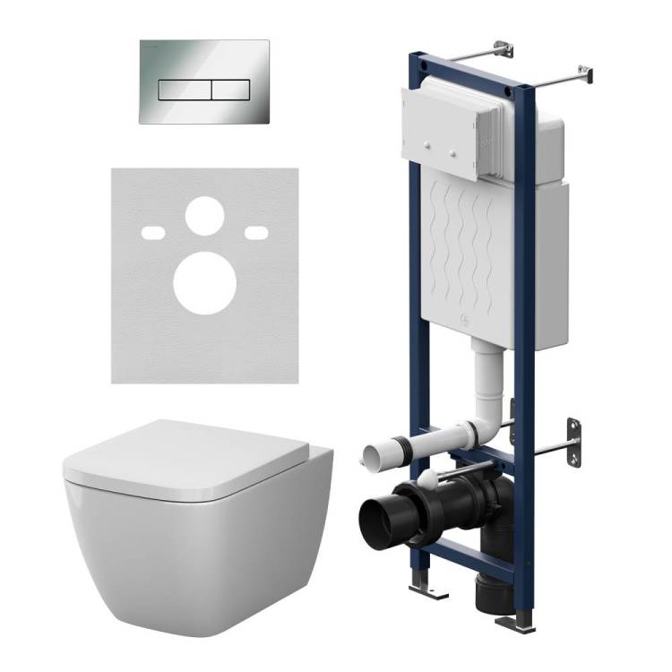 Унитаз с инсталляцией Am.Pm Gem IS110351.901901 безободковый, сиденье микролифт, клавиша хром глянец