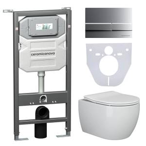 Комплект Унитаз подвесной Ceramica Nova Play CN3001 + Система инсталляции Envision CN1002M с кнопкой смыва хром матовый и шумоизоляционной панелью CN1000