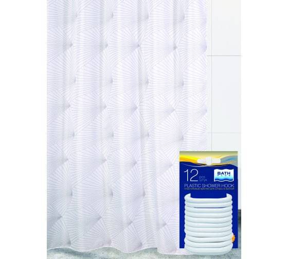 Штора для ванной Bath Plus Fan Art akch-21271 с кольцами, 180x180, белый, серый