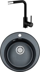 Мойка кухонная Paulmark Gelegen PM404800-BLM черный металлик + Смеситель Paulmark Honner Ho212018-401TB для кухонной мойки, антрацит