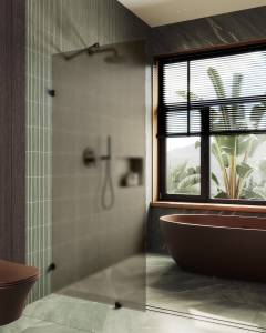 Душевая перегородка MaybahGlass MGD-265-6 79x195, стекло бронза матовая 8 мм, профиль черный