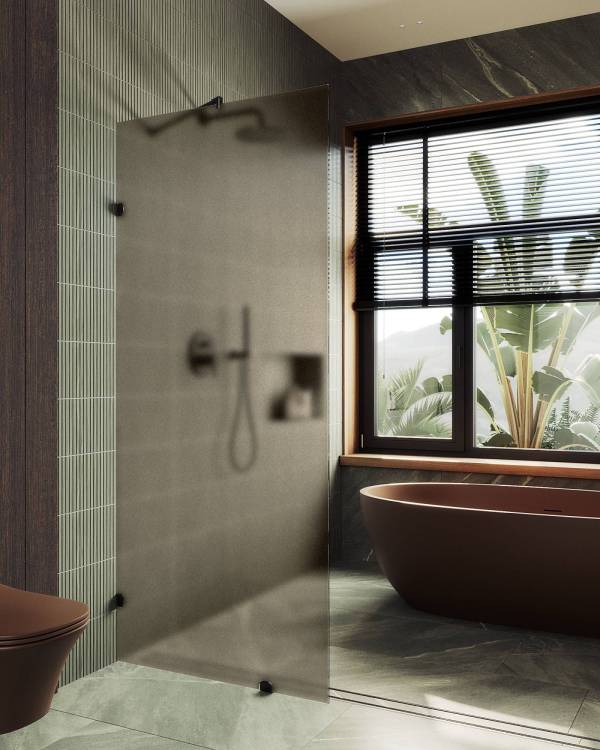 Душевая перегородка MaybahGlass MGD-265-6 79x195, стекло бронза матовая 8 мм, профиль черный