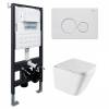 Унитаз с инсталляцией Abber Rechteck AC1219TC-AC0105-AC0121MW безободковый, сиденье микролифт, кнопка белая матовая