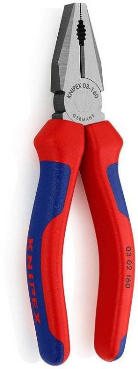 Плоскогубцы KNIPEX комбинированные, рез: проволока средней твёрдости d 3.1 мм, твёрдая проволока d 2 мм, кабель d 10 мм (16 кв. мм), 160 мм, чёрные, 2К ручки