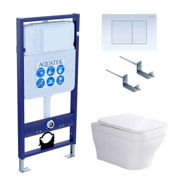 Унитаз с инсталляцией Aquatek Амадео-009 4в1 с белой глянцевой кнопкой