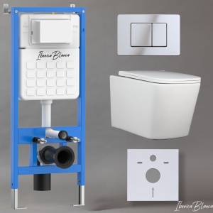 Унитаз с инсталляцией Iberica Blanca Toledo Alto IB001.TLA.234.1131 безободковый, с крышкой-сиденьем микролифт, с кнопкой глянцевый хром