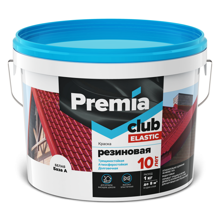 Краска резиновая эластичная трещиностойкая Premia Club Elastic матовая база база С 3 кг