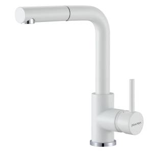 Смеситель для кухни Paulmark Kassel Ka214311-WH с выдвижным изливом, белый матовый