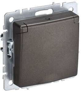 Розетка 1-местная с заземлением, шторками и крышкой IEK Brite BR-R16-16-K45 темная бронза