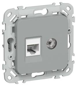 ТВ-розетка+Ethernet RJ45 IEK Flite FI-AK22-1-K03 серый