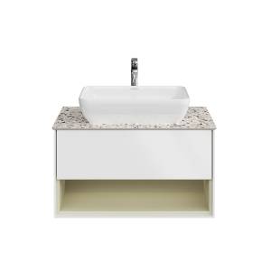 Тумба с раковиной Kerama Marazzi Plaza Modern с подсветкой, белая матовая + шалфей, 80 см, раковина PLR.wb.55