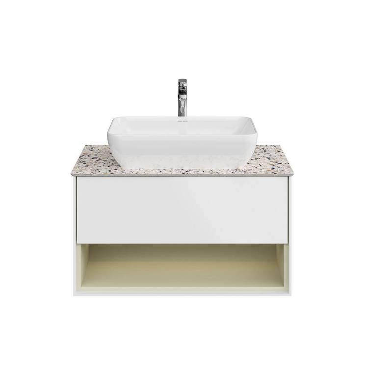 Тумба с раковиной Kerama Marazzi Plaza Modern с подсветкой, белая матовая + шалфей, 80 см, раковина PLR.wb.55