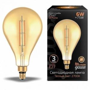 Лампа светодиодная филаментная Gauss E27 6W 2700K янтарная 179802118