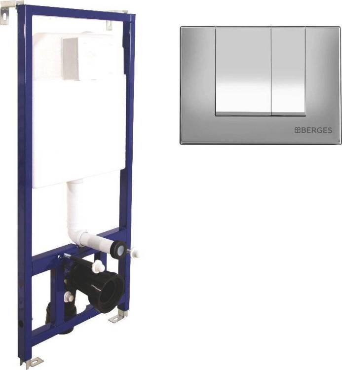 Система инсталляции для унитазов Berges Novum 040243 с кнопкой смыва, хром глянец