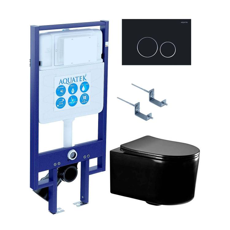 Комплект Aquatek Мия SET AQUATEK Мия-MB-020 4в1 безободковый, с микролифтом, черный матовый