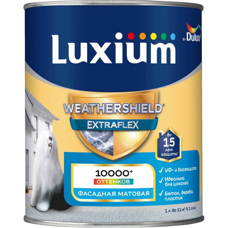 Краска для фасадов и цоколей акриловая Luxium Weathershield Extraflex матовая база BC 0.9 л