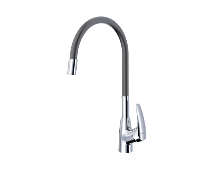 Смеситель для кухни Avrora Kitchen AV9007G с высоким гибким изливом, хром/серый