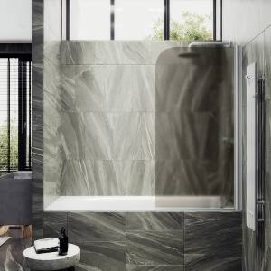 Шторка на ванну MaybahGlass MGV-602-1 поворотная, на монопетле, стекло бронза матовая, профиль белый матовый, 1400x400