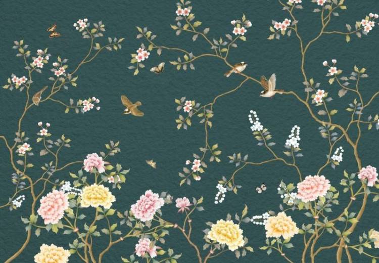 3D Фотообои Artegrafico «Цветущие ветви на фактурном фоне» FN-049 канвас